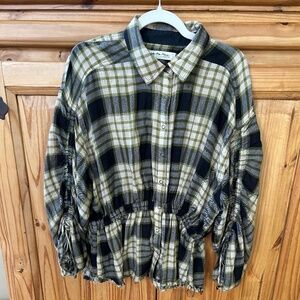 Free‎ People We the Free Pacific Dawn Top Wool Blend Green Plaid Women's Large
